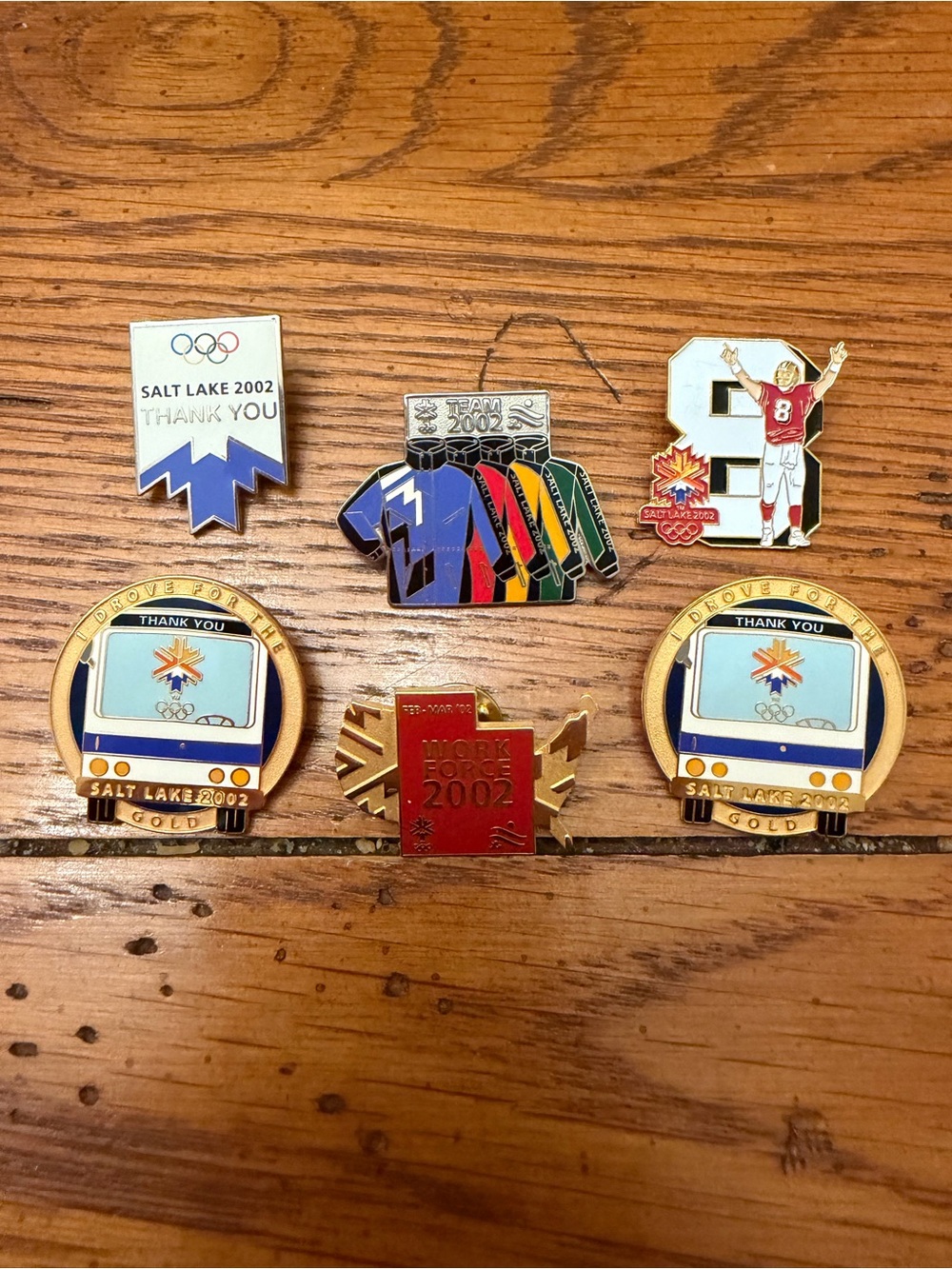 SET OF 6 2002 SALT LAKE CITY OLYMPICS ENAMEL PINS TRANSIT STAFF STEVE YOUNG